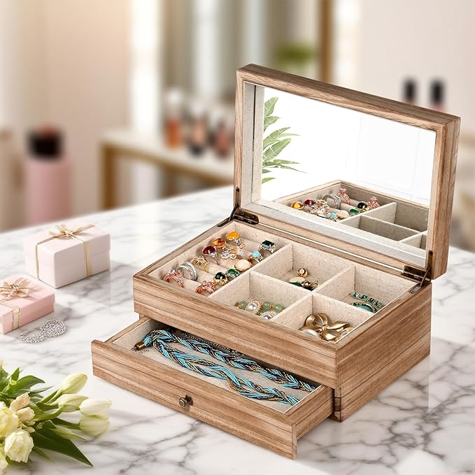 2 Layer Wooden Jewelry Box Organizer price